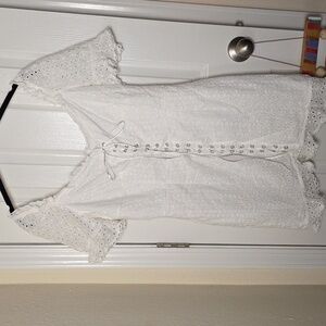 Emily Bazar Elegant White Eyelet Lace Women's Dress